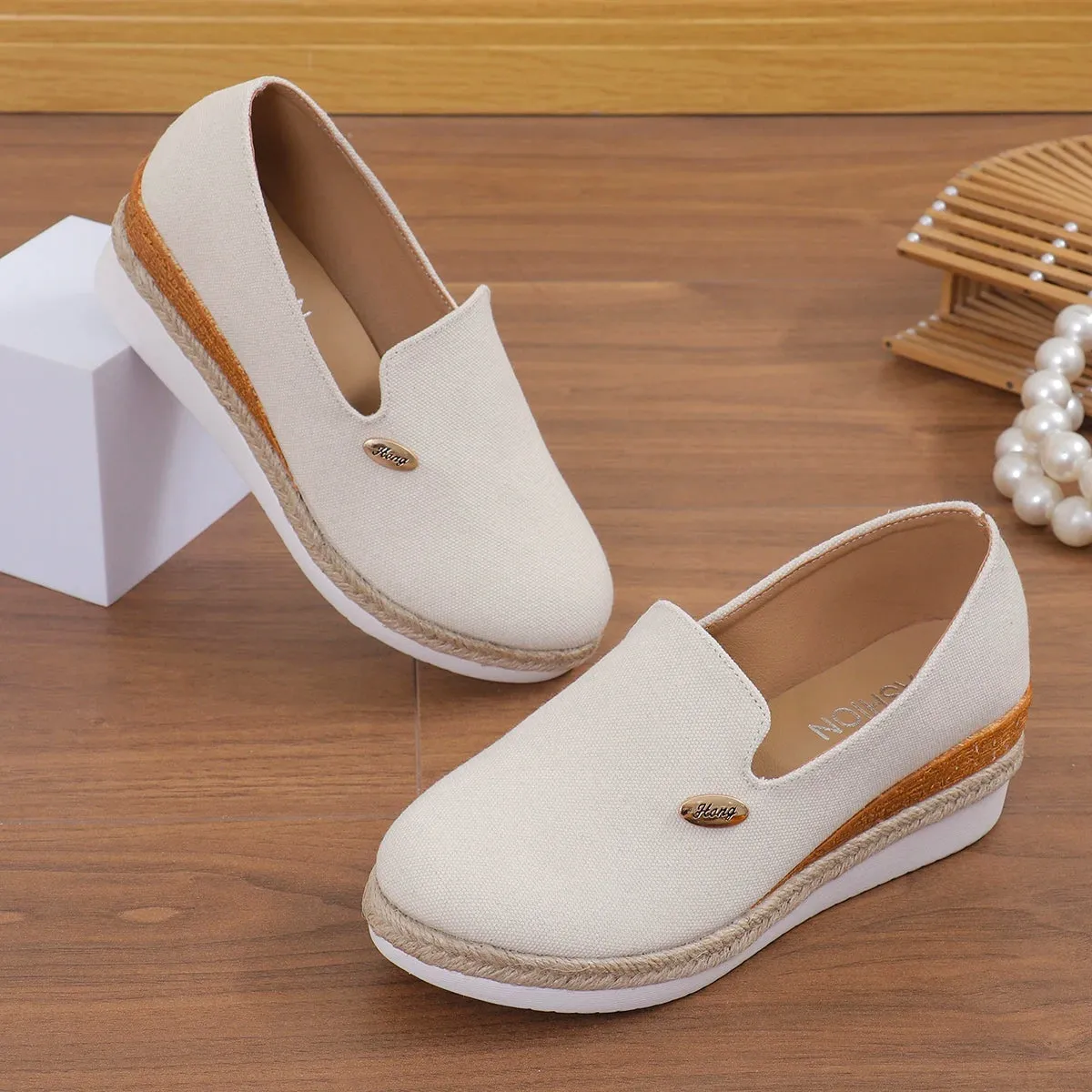 Amozae-New Woman Flat Women's Platform Casual Shoes Solid Color Breathable Wedge Espadrilles Chaussures Femme Zapatos De Mujer