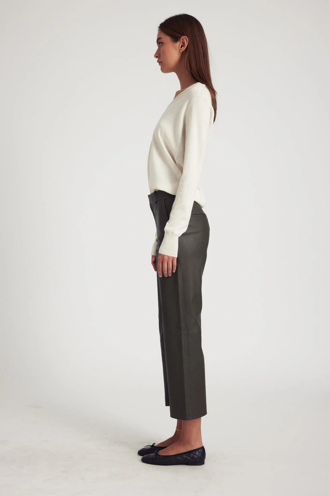 Cropped Baggy Leather Trouser | Cactus