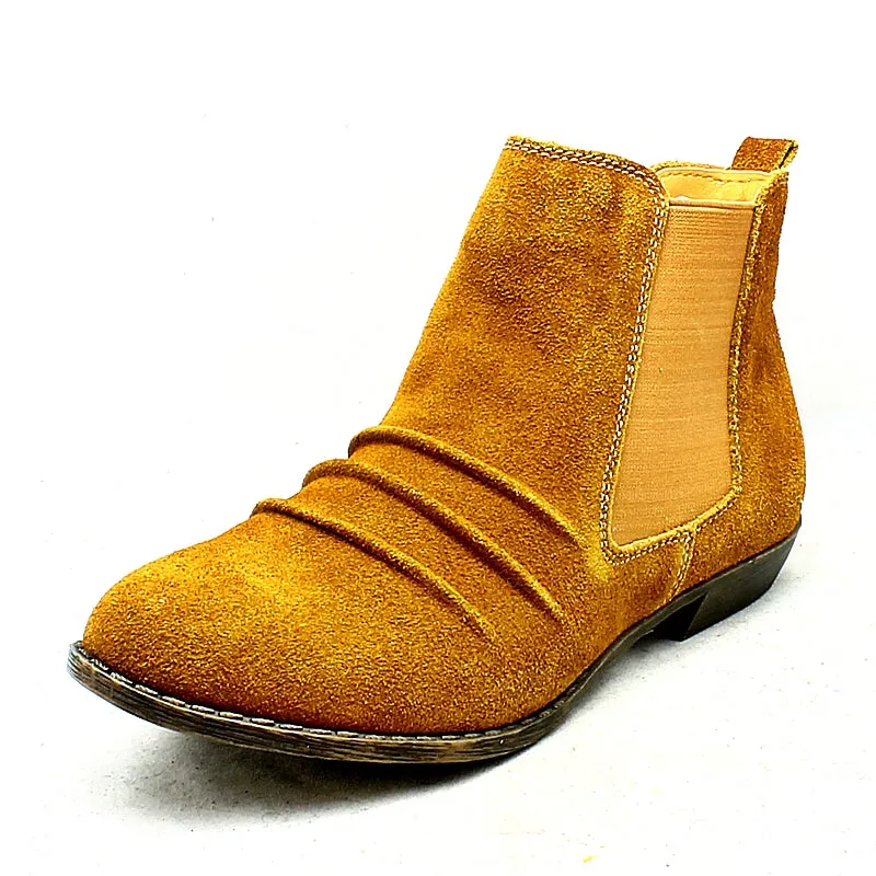 Faux suede gusset side low heel ankle boots