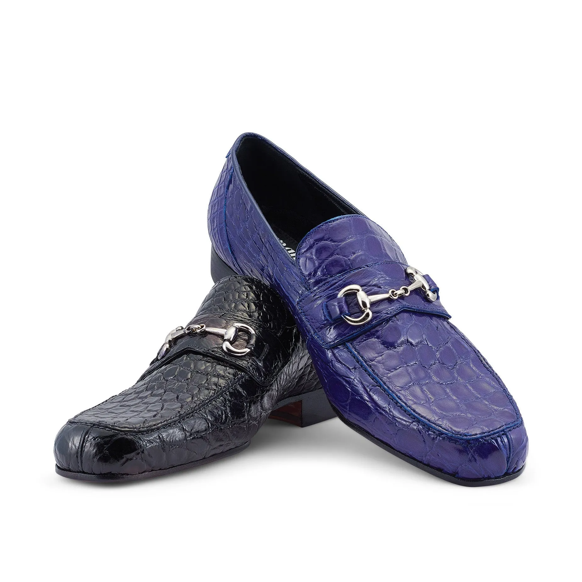 Mauri Executive 4885/2 Men's Shoes Black Alligator Split-Toe Horsebit Loafers (MA5478)