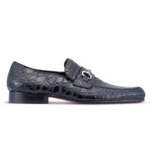 Mauri Executive 4885/2 Men's Shoes Black Alligator Split-Toe Horsebit Loafers (MA5478)