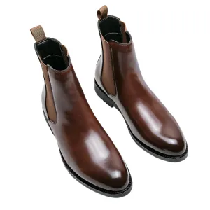Men's British Style Chelsea Boots - Mid-Calf Dress Shoes, Formal Business Ankle Boots in Split Leather for Autumn