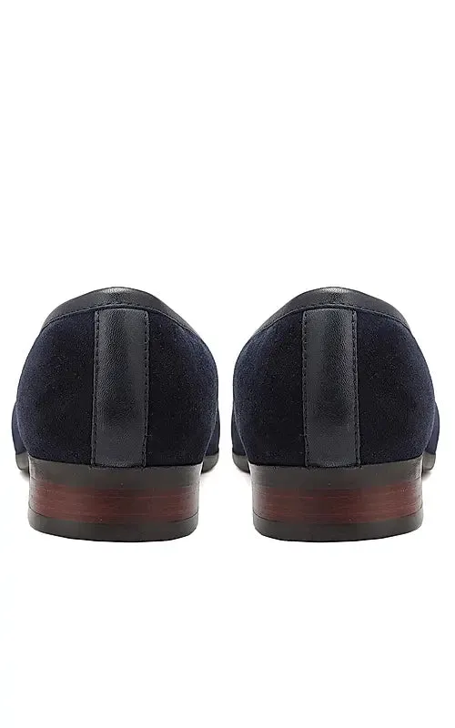 Navy Croco Textured Loafers
