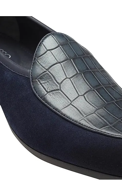 Navy Croco Textured Loafers
