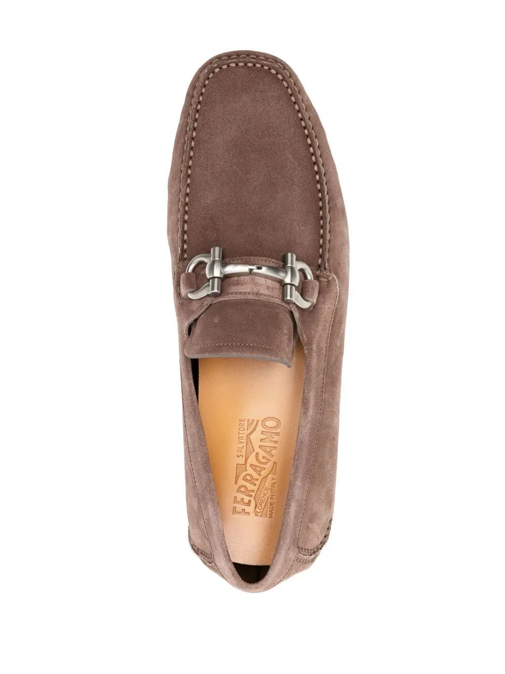 SALVATORE FERRAGAMO Gancini Suede Loafers Brown