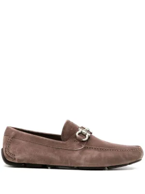 SALVATORE FERRAGAMO Gancini Suede Loafers Brown