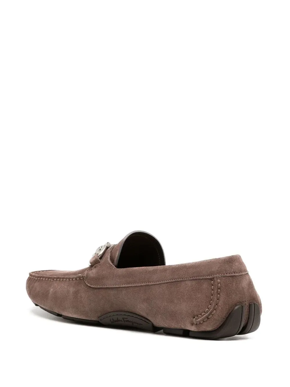 SALVATORE FERRAGAMO Gancini Suede Loafers Brown