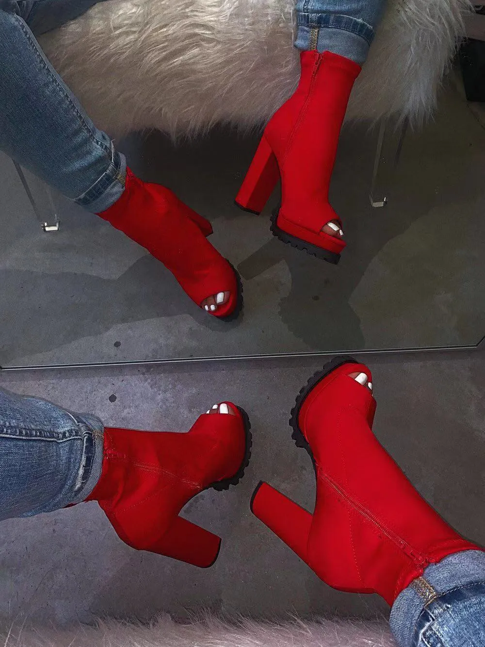Women Party Chunky Heeled Platform Open Toe Boots