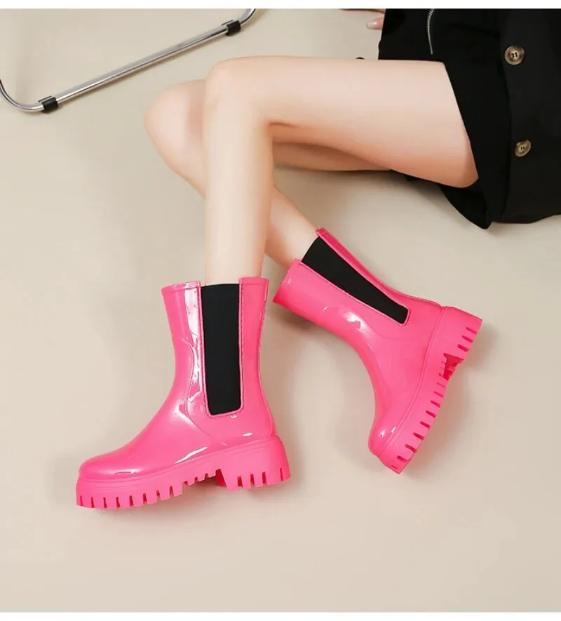 Women Rain Boots Waterproof Rubber Shoes New Arrivals Designer Platform Boots - WRB50153