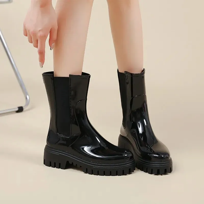 Women Rain Boots Waterproof Rubber Shoes New Arrivals Designer Platform Boots - WRB50153