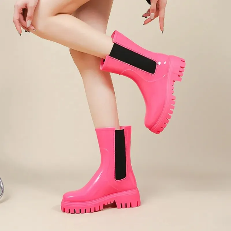 Women Rain Boots Waterproof Rubber Shoes New Arrivals Designer Platform Boots - WRB50153