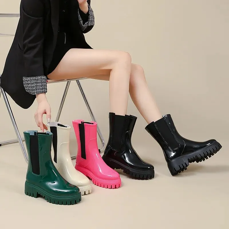 Women Rain Boots Waterproof Rubber Shoes New Arrivals Designer Platform Boots - WRB50153