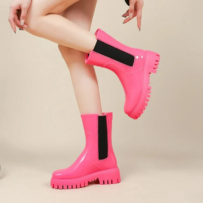 Women Rain Boots Waterproof Rubber Shoes New Arrivals Designer Platform Boots - WRB50153