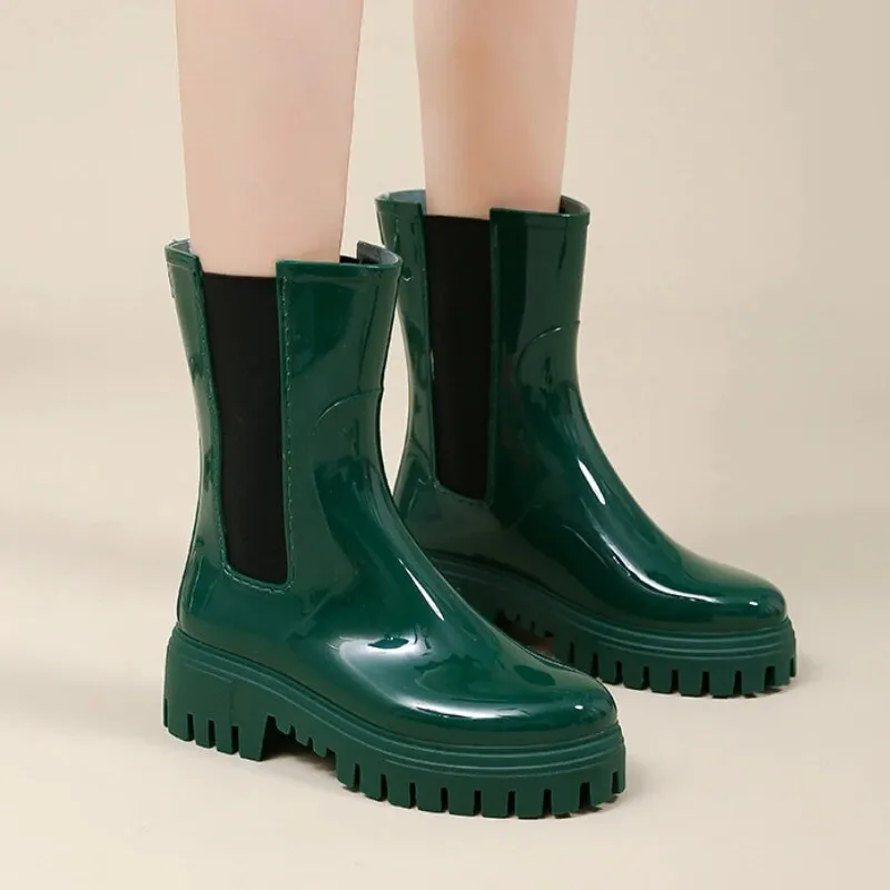Women Rain Boots Waterproof Rubber Shoes New Arrivals Designer Platform Boots - WRB50153