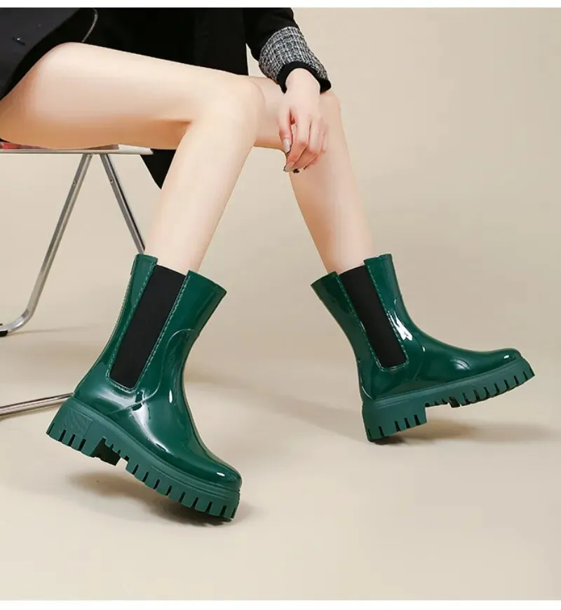Women Rain Boots Waterproof Rubber Shoes New Arrivals Designer Platform Boots - WRB50153