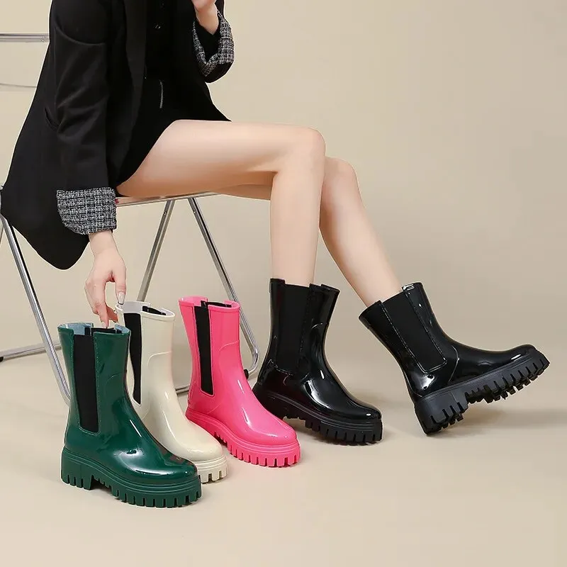 Women Rain Boots Waterproof Rubber Shoes New Arrivals Designer Platform Boots - WRB50153