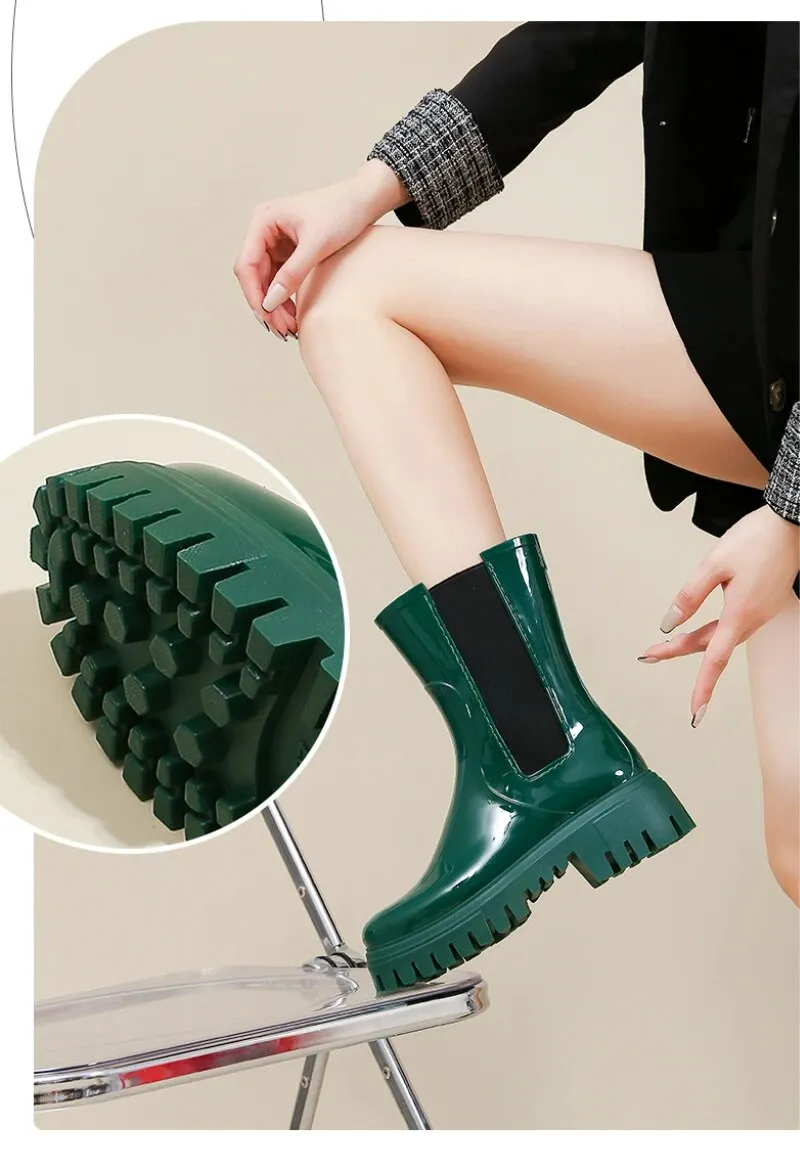 Women Rain Boots Waterproof Rubber Shoes New Arrivals Designer Platform Boots - WRB50153