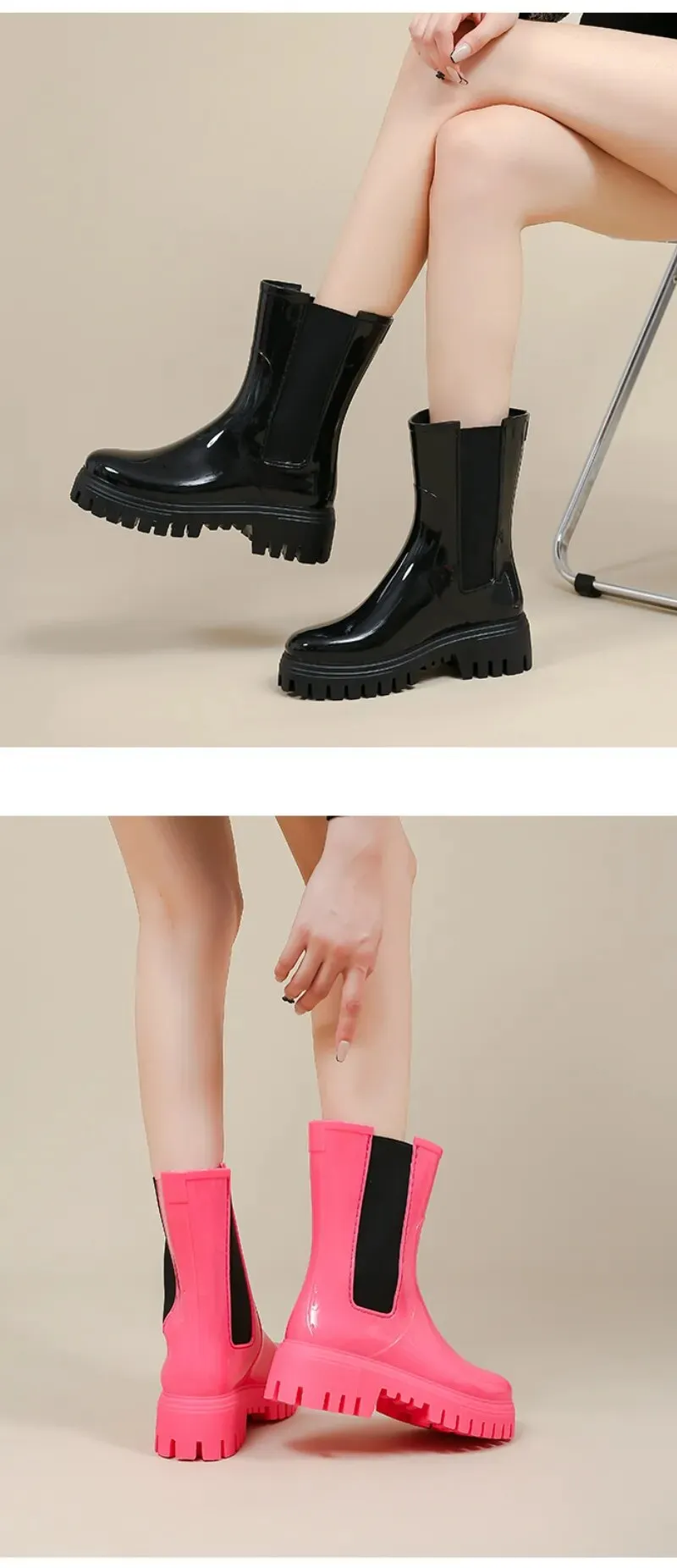 Women Rain Boots Waterproof Rubber Shoes New Arrivals Designer Platform Boots - WRB50153
