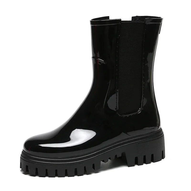Women Rain Boots Waterproof Rubber Shoes New Arrivals Designer Platform Boots - WRB50153