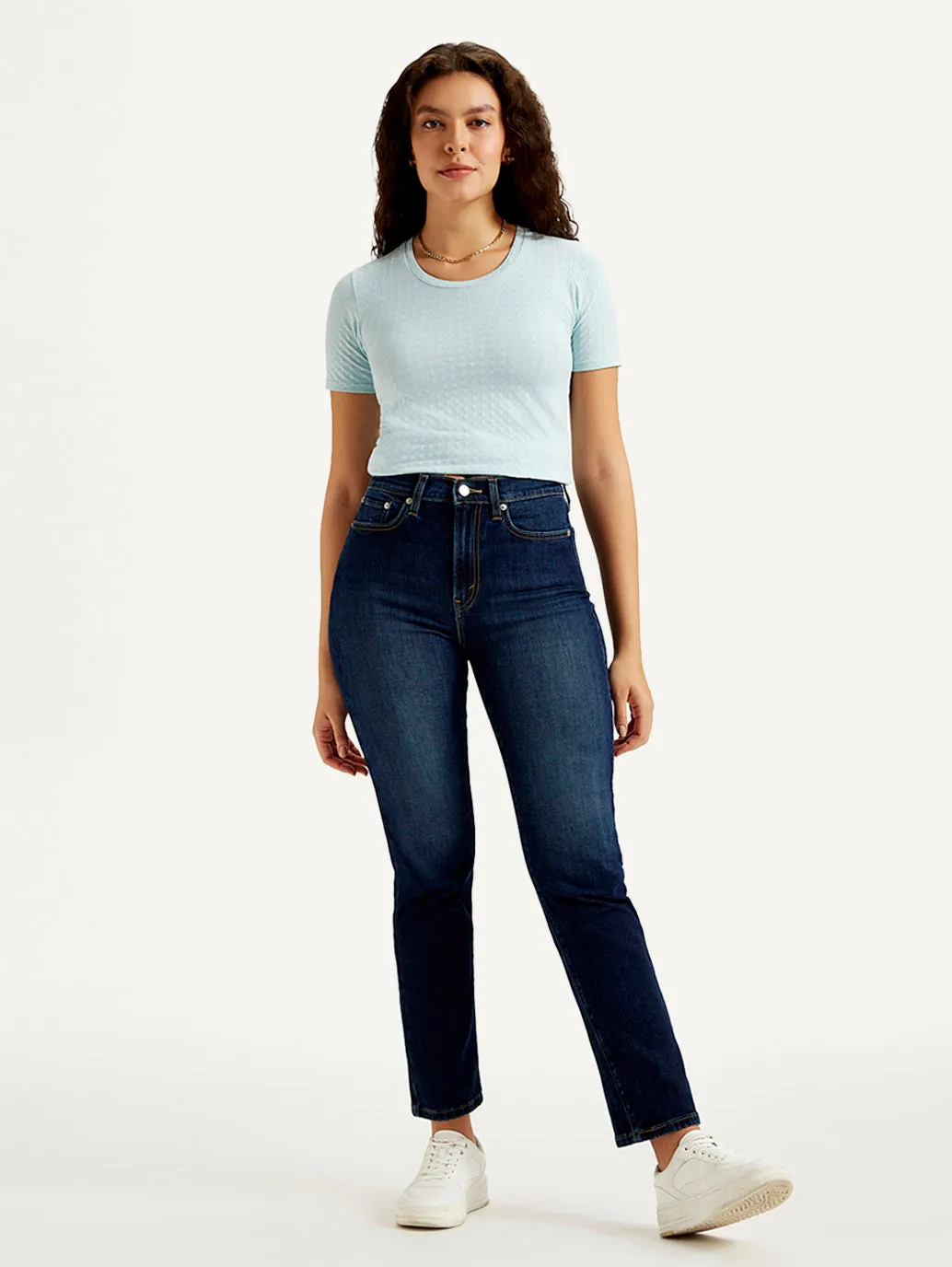 Women's Navy Blue Straight Fit High Rise Jeans