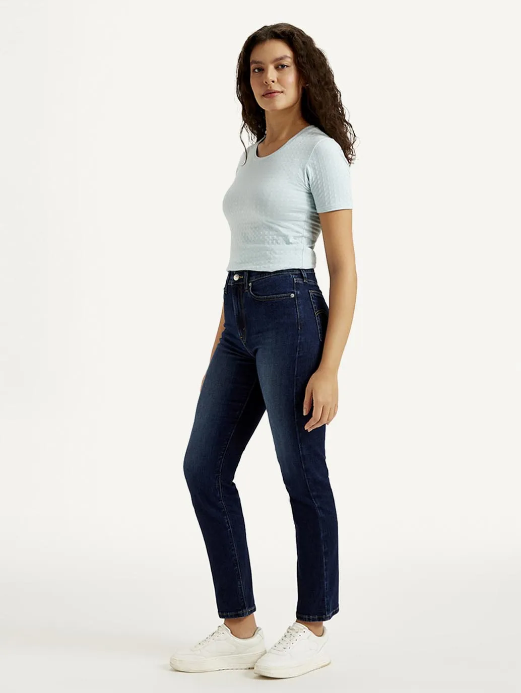 Women's Navy Blue Straight Fit High Rise Jeans