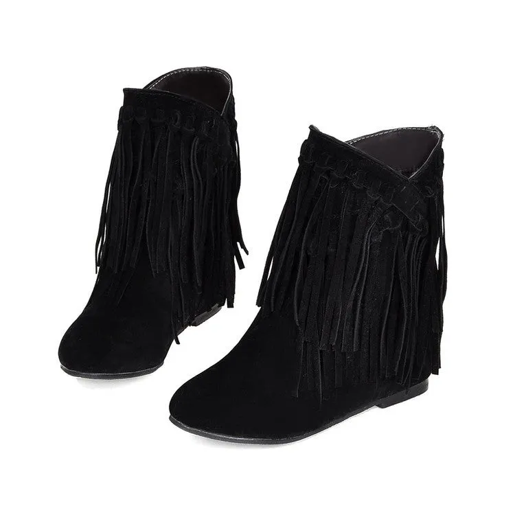 Women's suede flat fringe ankle boots